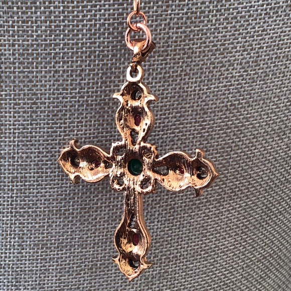 ✝️Copper Tone Jewel Encrusted Cross Necklace - Picture 3 of 5